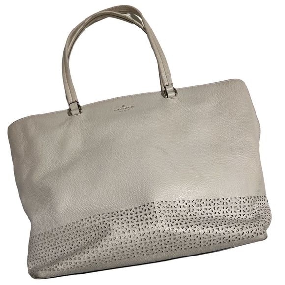 kate spade Handbags - Kate Spade Marjorie Wakefield Lane Mortar White Leather Large Tote WKRU4436